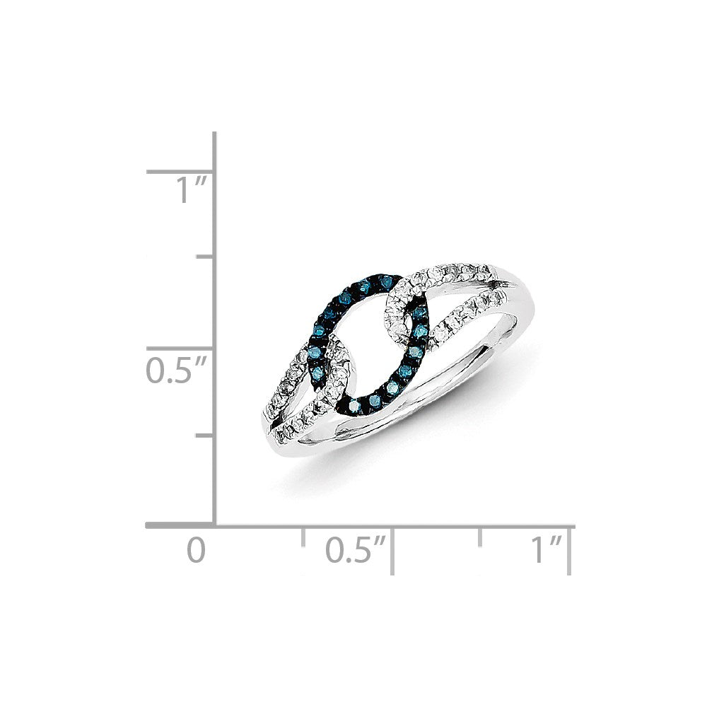 Sterlingsilber Weiß & Blau Diamant Ring (size 7 Nur)