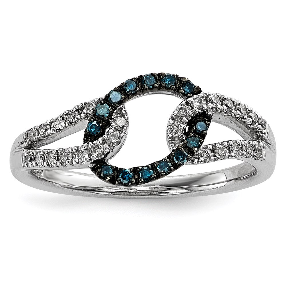 Sterlingsilber Weiß & Blau Diamant Ring (size 7 Nur)