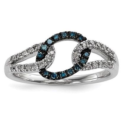 Sterlingsilber Weiß & Blau Diamant Ring (size 7 Nur)