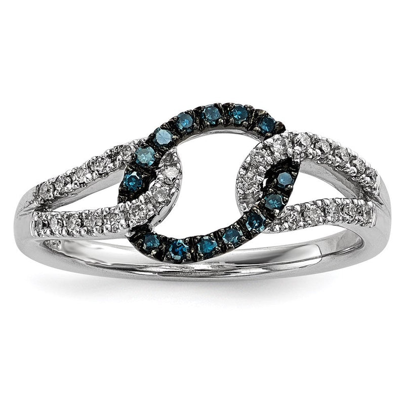 Sterlingsilber Weiß & Blau Diamant Ring (size 7 Nur)