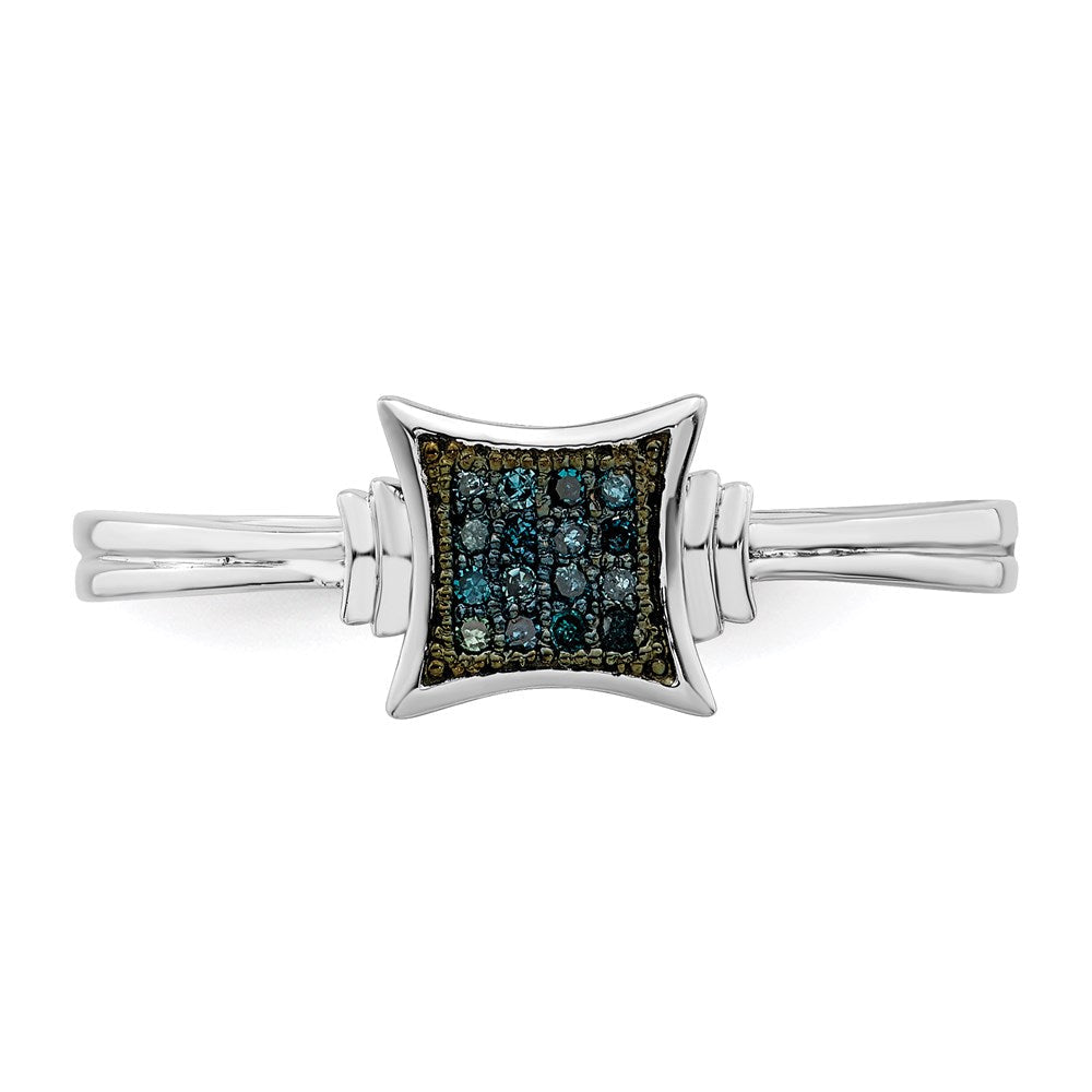 Sterlingsilber Weiß Nacht Rhodiniert Blau Diamanten Quadratisch Ring (size 7 Nur)