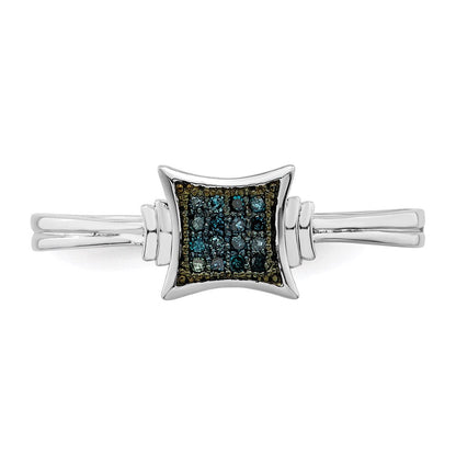 Sterlingsilber Weiß Nacht Rhodiniert Blau Diamanten Quadratisch Ring (size 7 Nur)