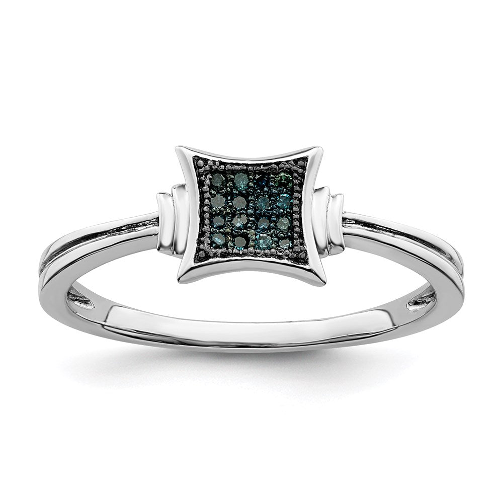 Sterlingsilber Weiß Nacht Rhodiniert Blau Diamanten Quadratisch Ring (size 7 Nur)