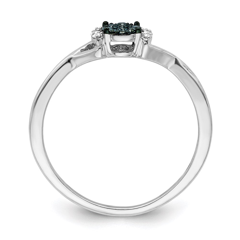 Sterlingsilber Weiß Nacht Rhodiniert Blau und Diamant Oval Ring