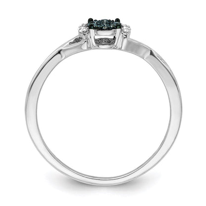 Sterlingsilber Weiß Nacht Rhodiniert Blau und Diamant Oval Ring