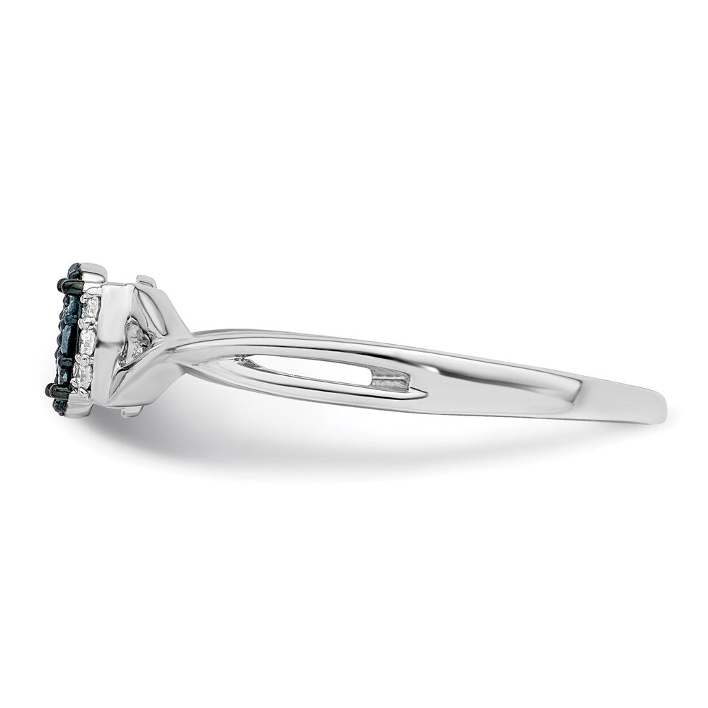 Sterlingsilber Weiß Nacht Rhodiniert Blau und Diamant Oval Ring