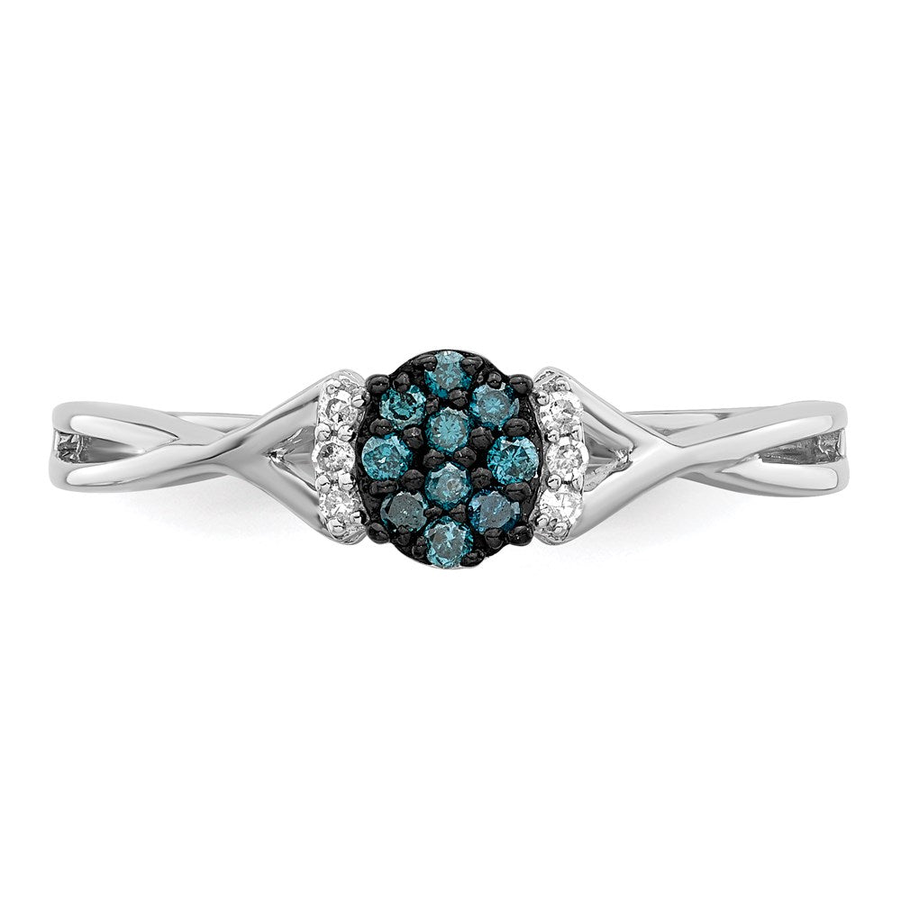 Sterlingsilber Weiß Nacht Rhodiniert Blau und Diamant Oval Ring
