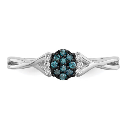 Sterlingsilber Weiß Nacht Rhodiniert Blau und Diamant Oval Ring