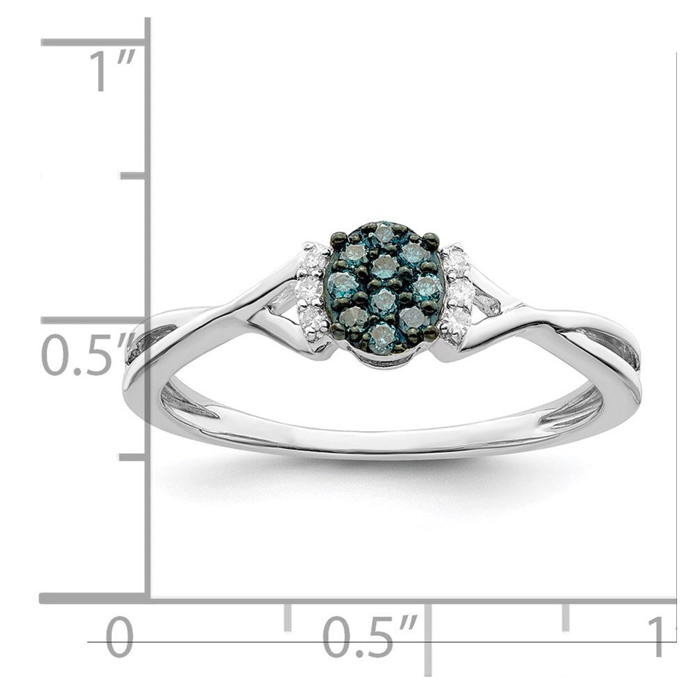 Sterlingsilber Weiß Nacht Rhodiniert Blau und Diamant Oval Ring