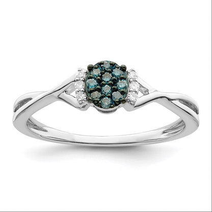 Sterlingsilber Weiß Nacht Rhodiniert Blau und Diamant Oval Ring