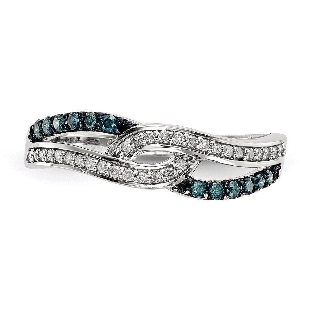 Sterlingsilber Blau und Weiß Diamant Ring (size 8 Nur)