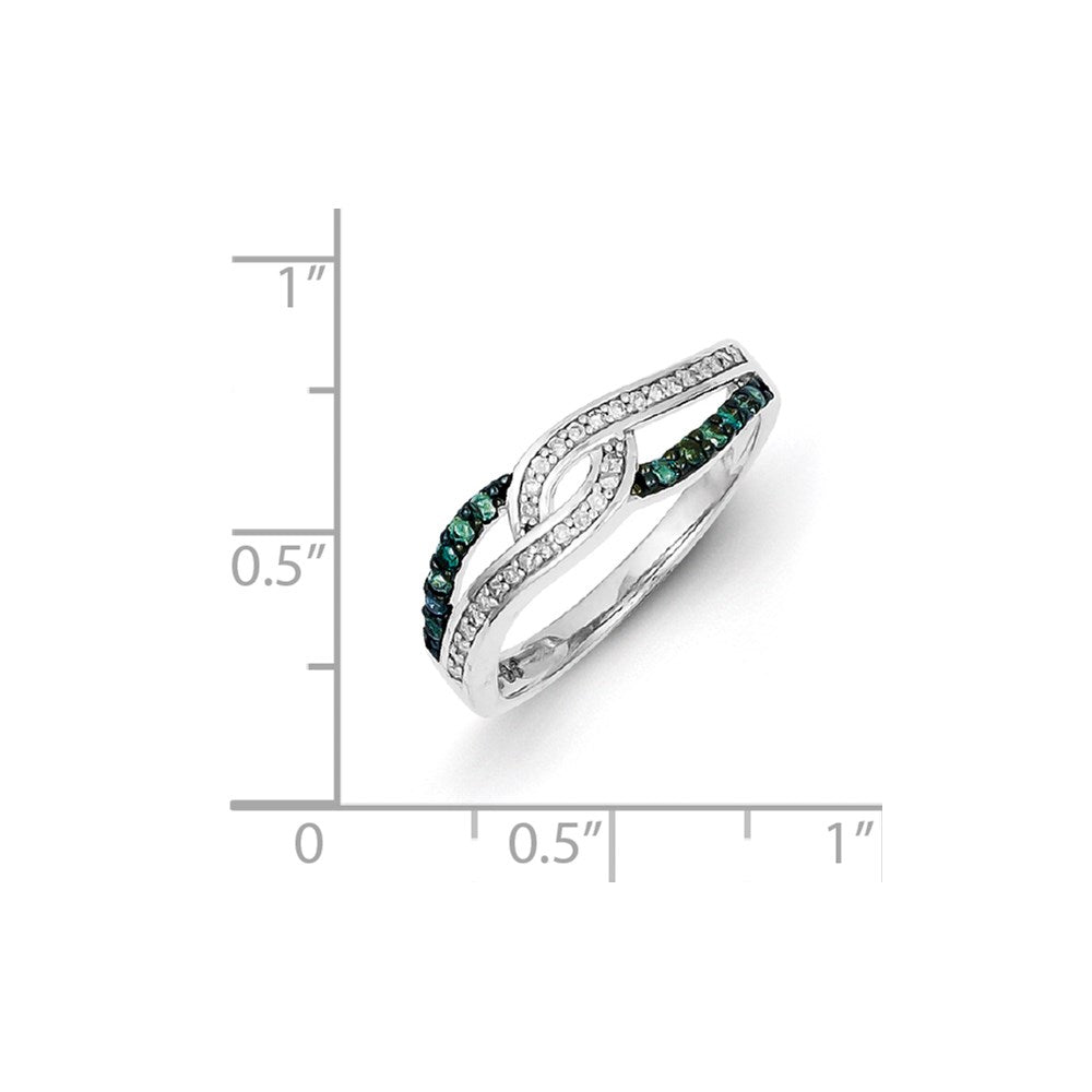 Sterlingsilber Blau und Weiß Diamant Ring (size 8 Nur)