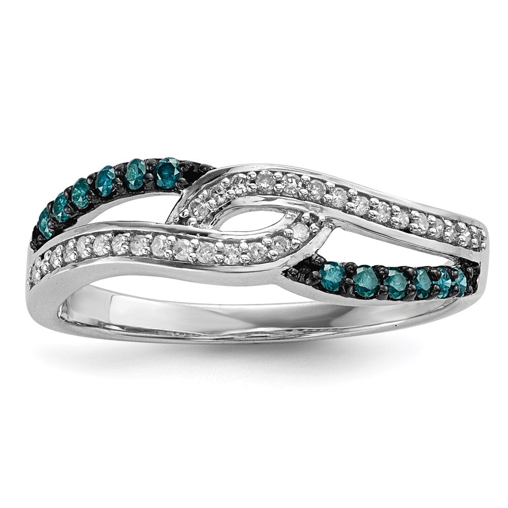 Sterlingsilber Blau und Weiß Diamant Ring (size 8 Nur)