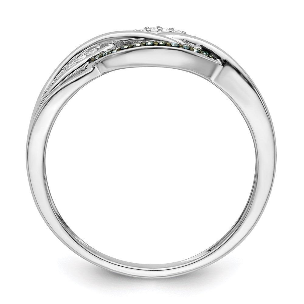 Sterlingsilber Rhodiniert Blau und Weiß Diamant Ring (size 7 Nur)