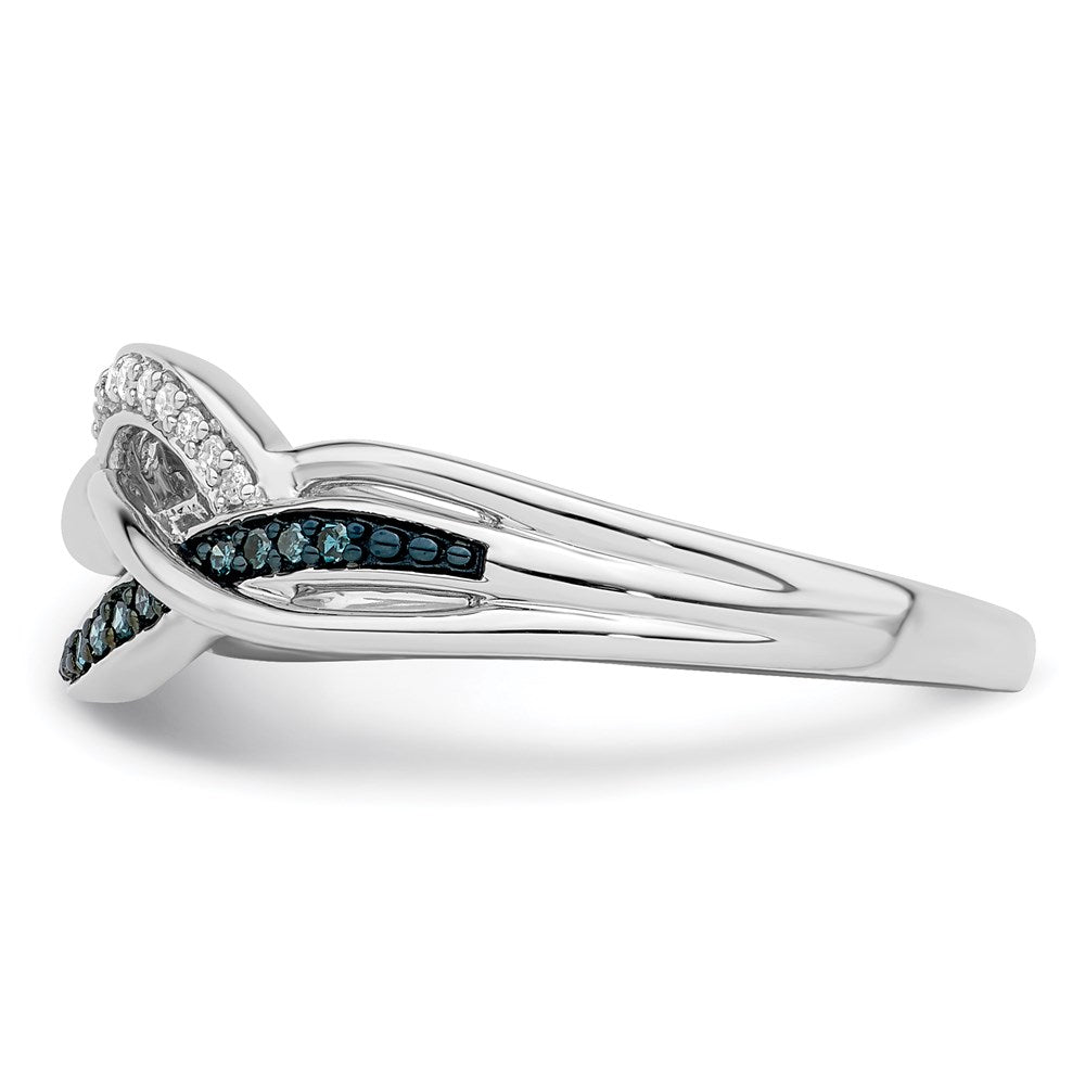 Sterlingsilber Rhodiniert Blau und Weiß Diamant Ring (size 7 Nur)