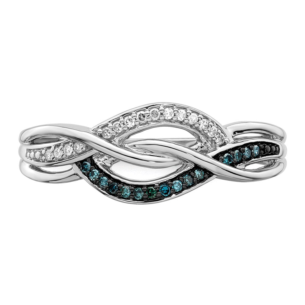 Sterlingsilber Rhodiniert Blau und Weiß Diamant Ring (size 7 Nur)