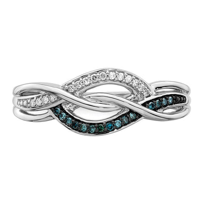 Sterlingsilber Rhodiniert Blau und Weiß Diamant Ring (size 7 Nur)