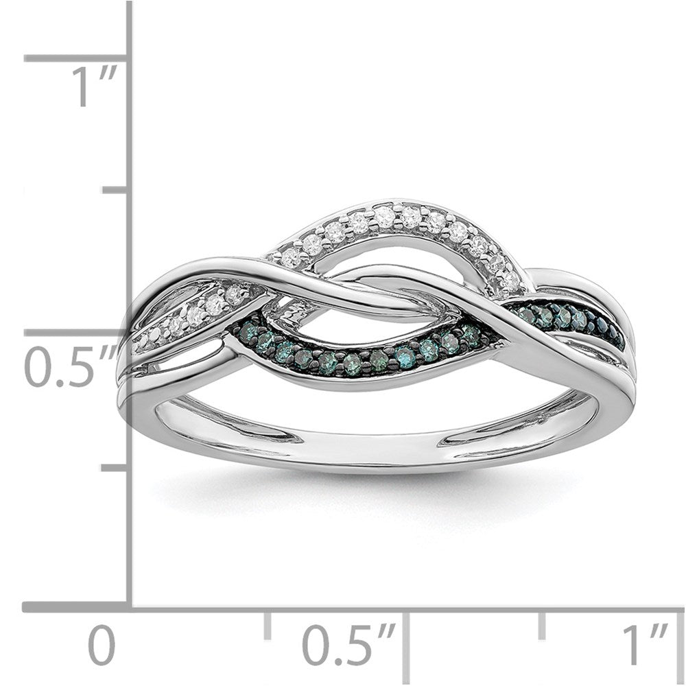 Sterlingsilber Rhodiniert Blau und Weiß Diamant Ring (size 7 Nur)