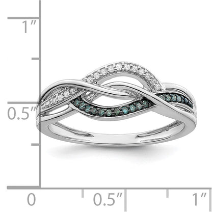Sterlingsilber Rhodiniert Blau und Weiß Diamant Ring (size 7 Nur)