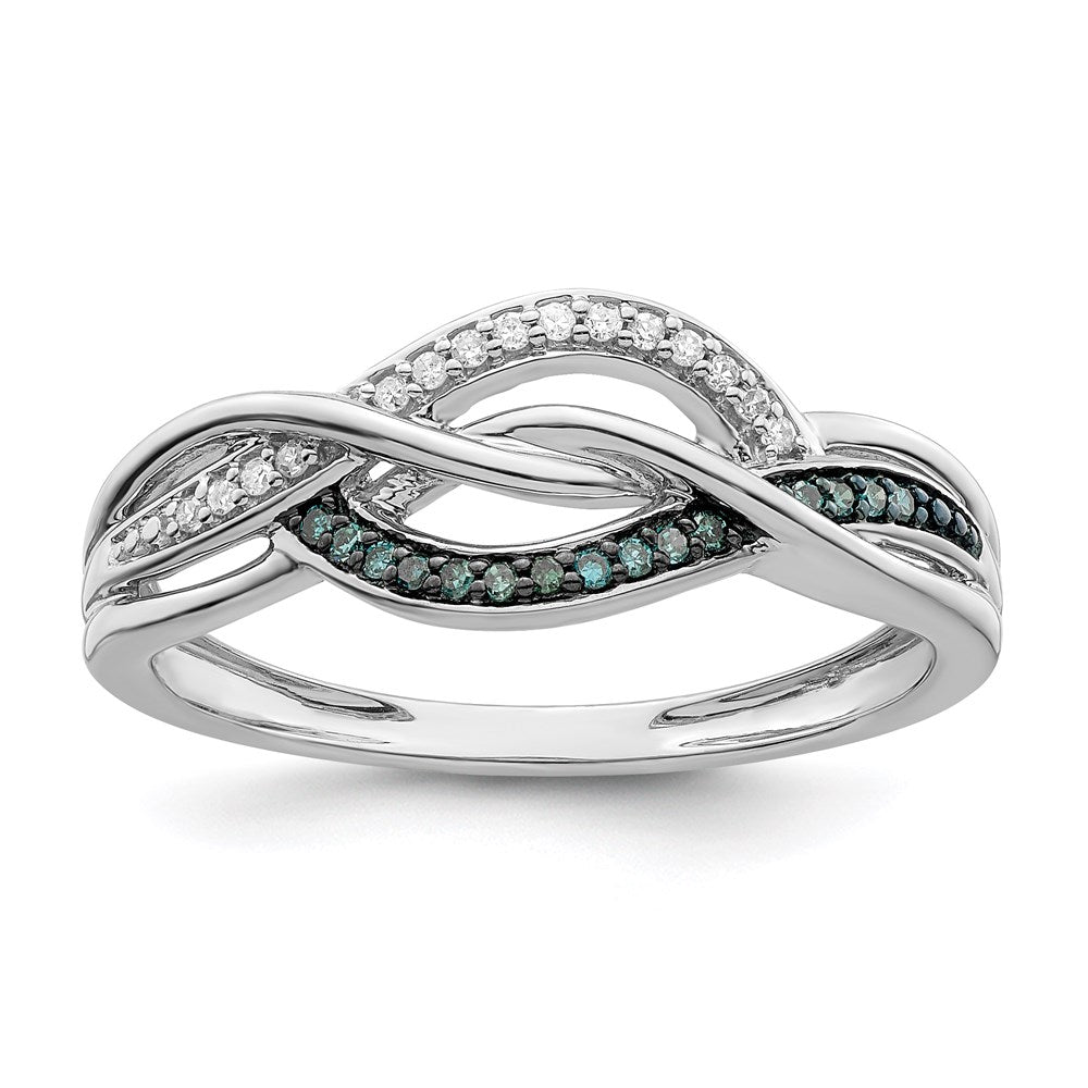 Sterlingsilber Rhodiniert Blau und Weiß Diamant Ring (size 7 Nur)