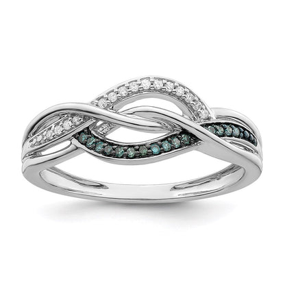 Sterlingsilber Rhodiniert Blau und Weiß Diamant Ring (size 7 Nur)
