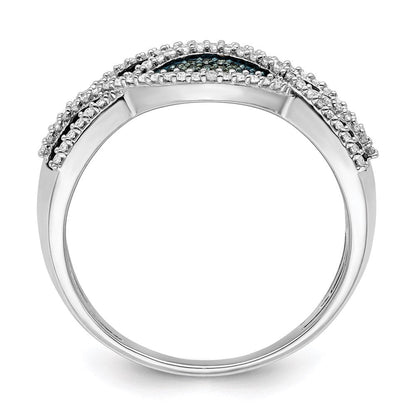 Sterlingsilber Rhodiniert Blau und Weiß Diamant Ring (size 7 Nur)