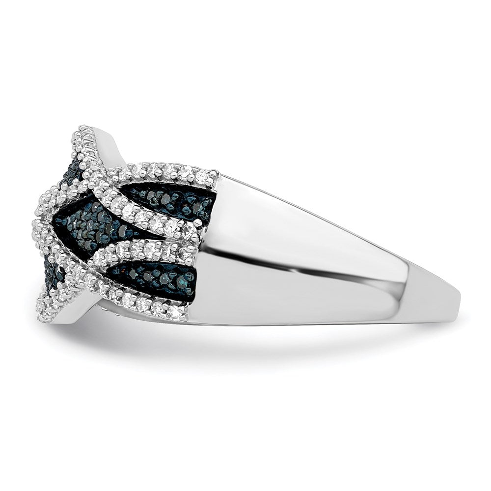 Sterlingsilber Rhodiniert Blau und Weiß Diamant Ring (size 7 Nur)