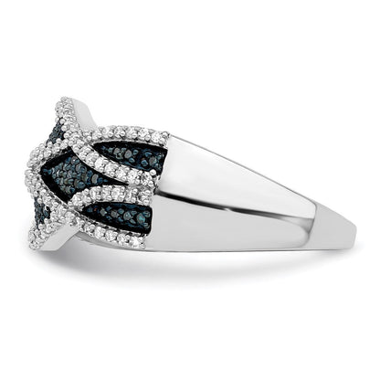 Sterlingsilber Rhodiniert Blau und Weiß Diamant Ring (size 7 Nur)