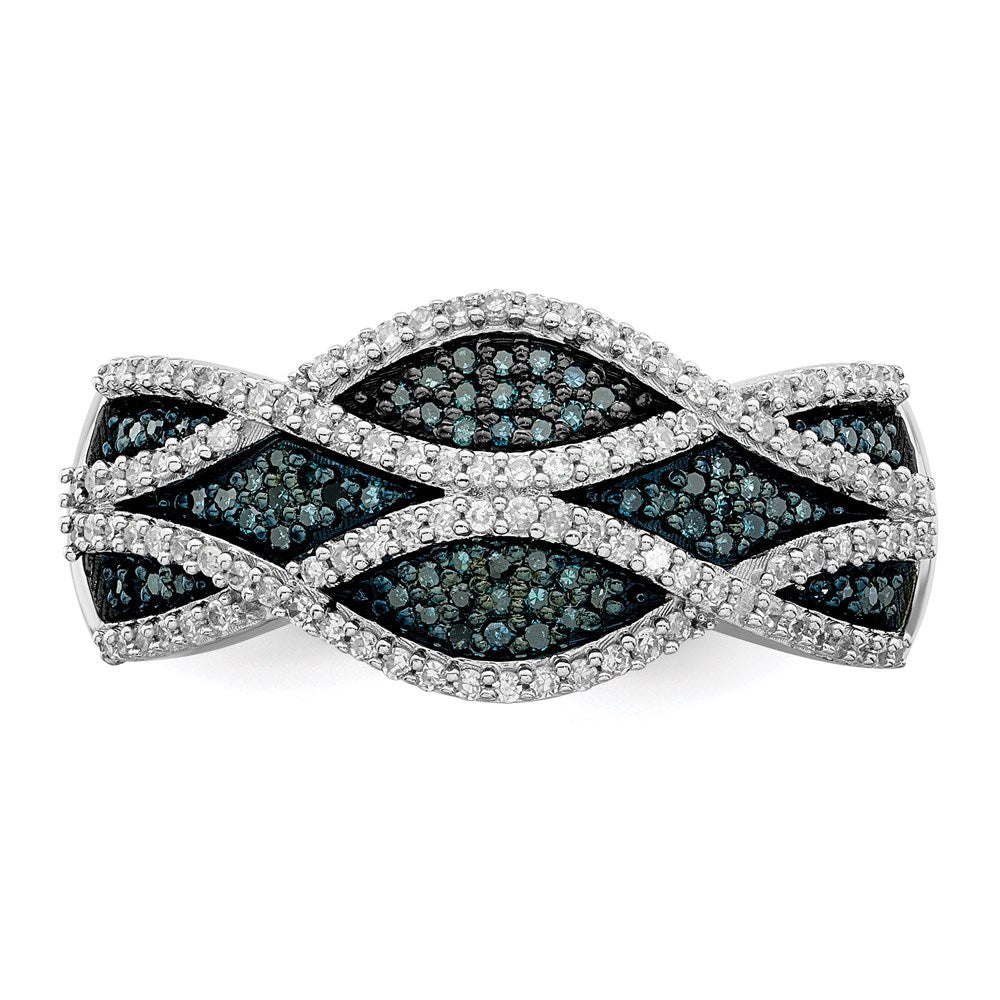 Sterlingsilber Rhodiniert Blau und Weiß Diamant Ring (size 7 Nur)