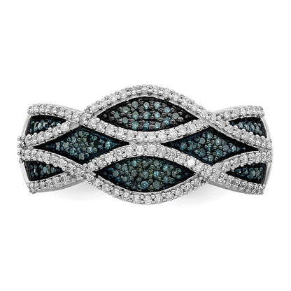 Sterlingsilber Rhodiniert Blau und Weiß Diamant Ring (size 7 Nur)
