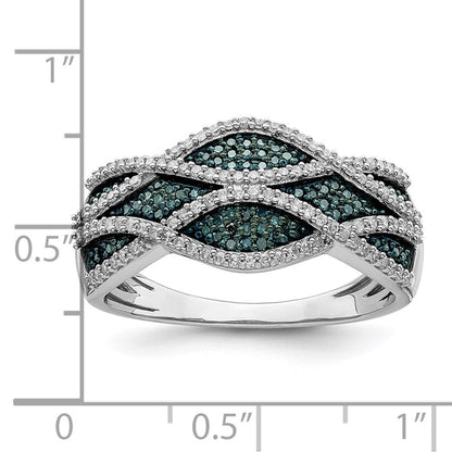 Sterlingsilber Rhodiniert Blau und Weiß Diamant Ring (size 7 Nur)