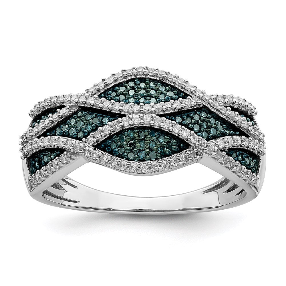 Sterlingsilber Rhodiniert Blau und Weiß Diamant Ring (size 7 Nur)
