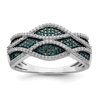 Sterlingsilber Rhodiniert Blau und Weiß Diamant Ring (size 7 Nur)