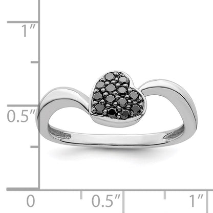 Sterlingsilber Weiß Nacht Rhodiniert Schwarz Diamant Herz Ring