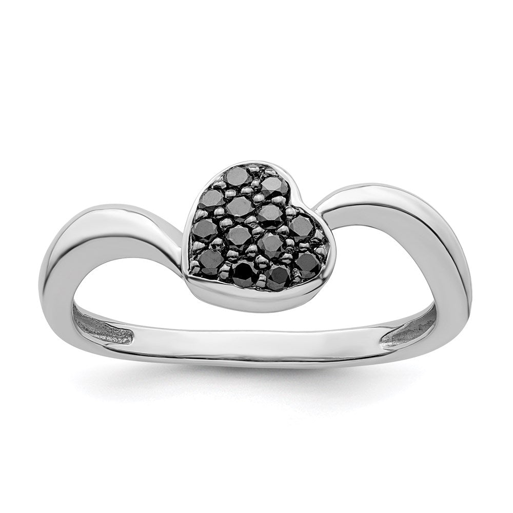 Sterlingsilber Weiß Nacht Rhodiniert Schwarz Diamant Herz Ring