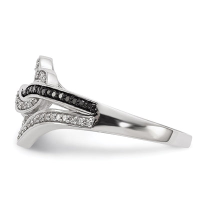 Sterlingsilber Schwarz und Weiß Diamant Ring (size 8 Nur)
