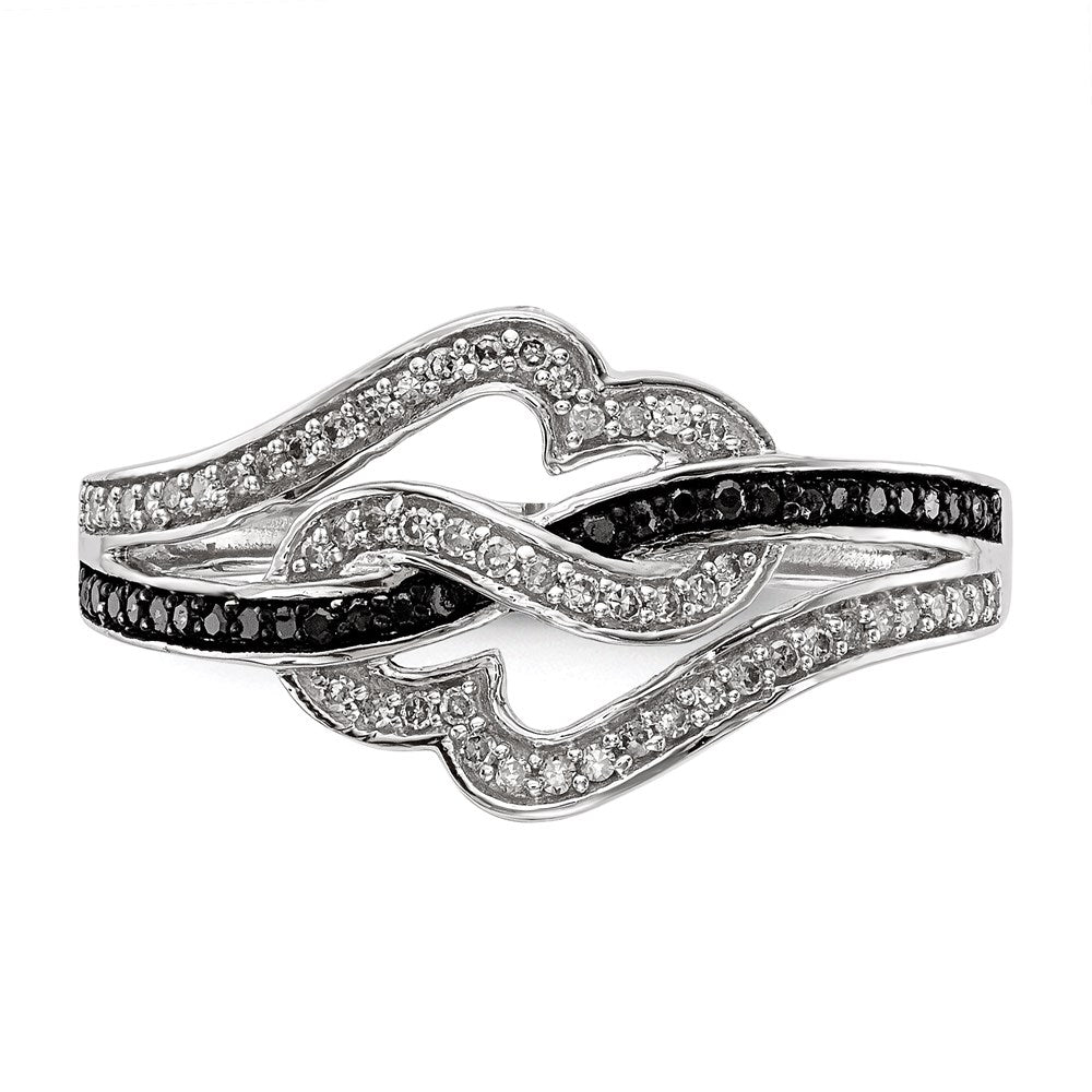 Sterlingsilber Schwarz und Weiß Diamant Ring (size 8 Nur)