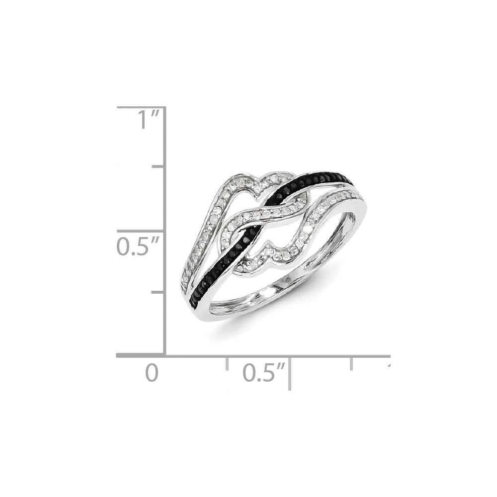 Sterlingsilber Schwarz und Weiß Diamant Ring (size 8 Nur)