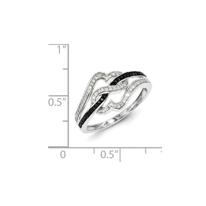 Sterlingsilber Schwarz und Weiß Diamant Ring (size 8 Nur)