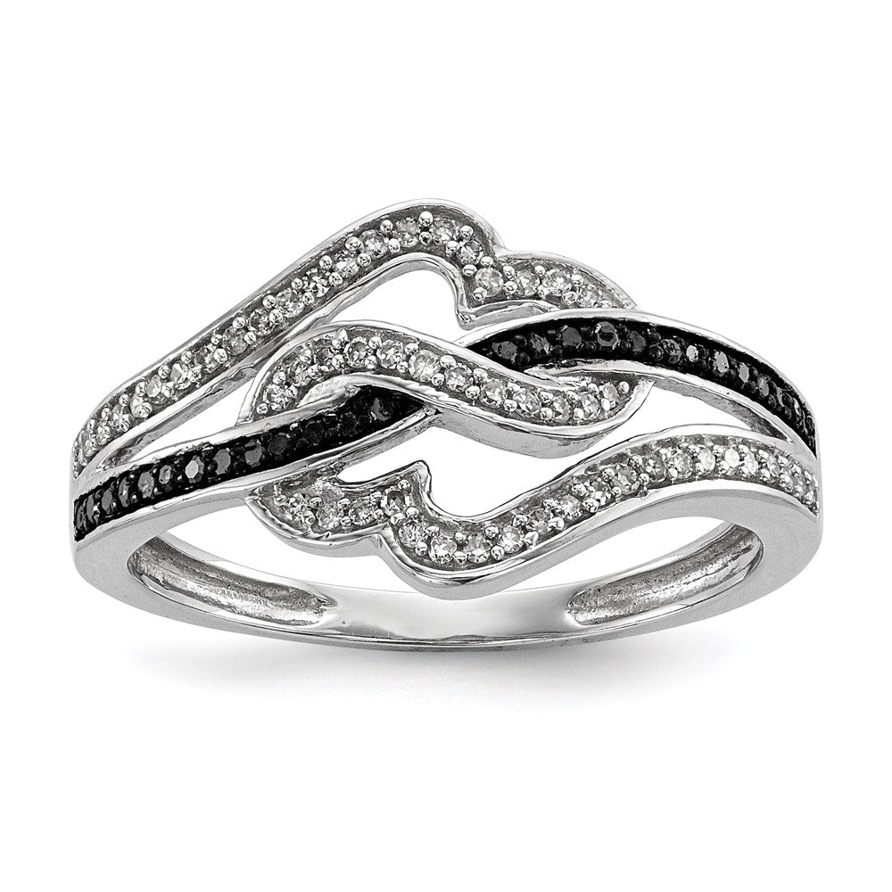 Sterlingsilber Schwarz und Weiß Diamant Ring (size 8 Nur)