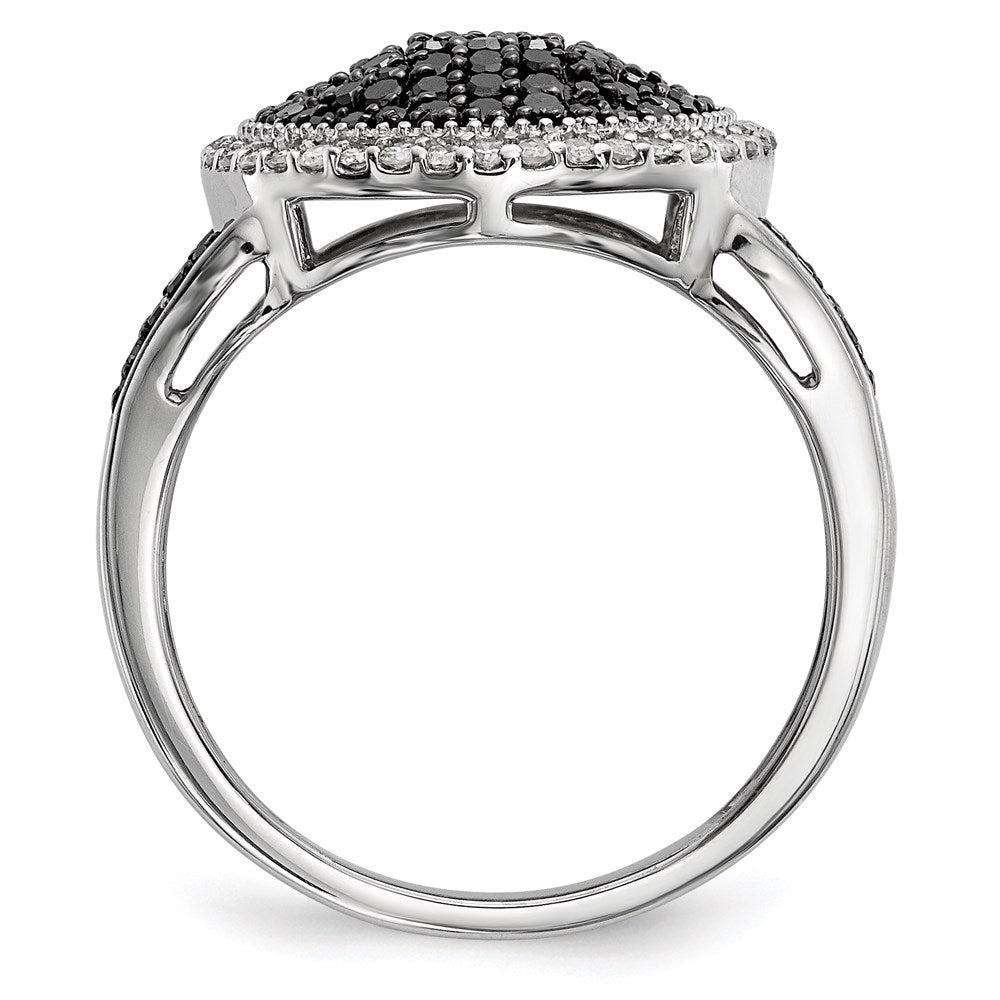 Sterlingsilber Weiß Nacht Rhodiniert Schwarz und Diamant Rund Ring