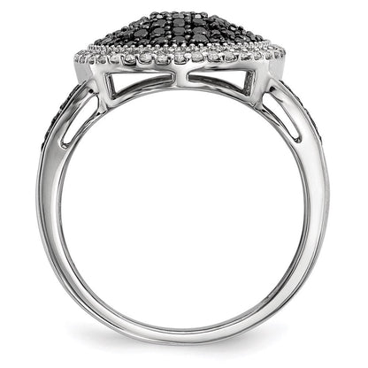 Sterlingsilber Weiß Nacht Rhodiniert Schwarz und Diamant Rund Ring