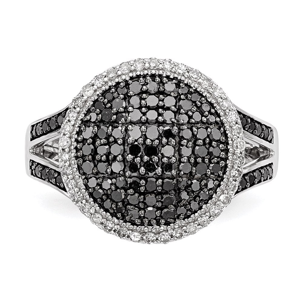 Sterlingsilber Weiß Nacht Rhodiniert Schwarz und Diamant Rund Ring