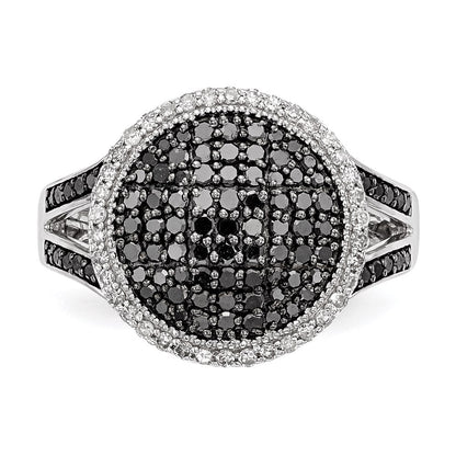 Sterlingsilber Weiß Nacht Rhodiniert Schwarz und Diamant Rund Ring