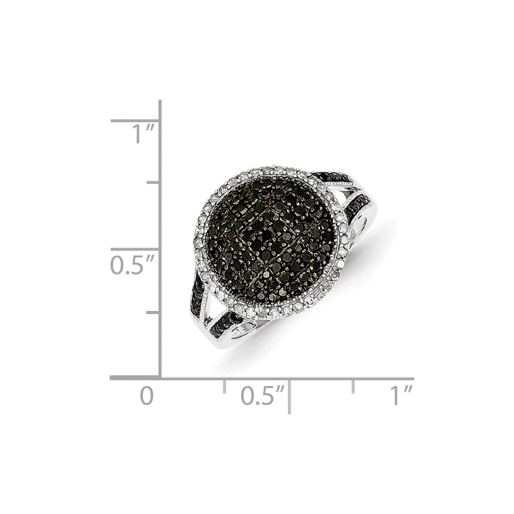 Sterlingsilber Weiß Nacht Rhodiniert Schwarz und Diamant Rund Ring