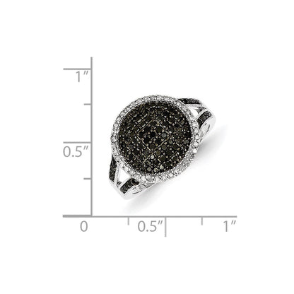 Sterlingsilber Weiß Nacht Rhodiniert Schwarz und Diamant Rund Ring