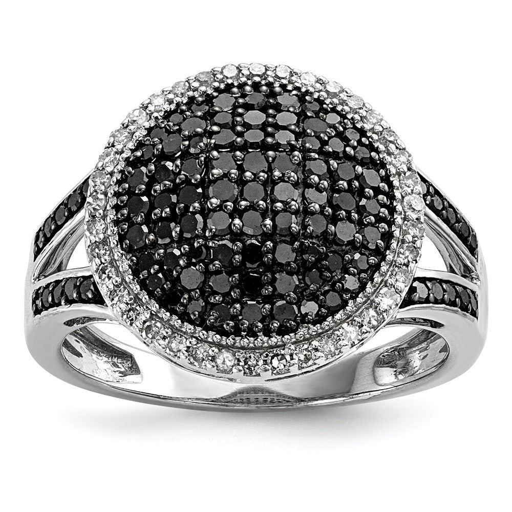 Sterlingsilber Weiß Nacht Rhodiniert Schwarz und Diamant Rund Ring