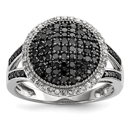 Sterlingsilber Weiß Nacht Rhodiniert Schwarz und Diamant Rund Ring