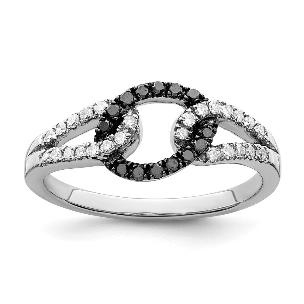 Sterlingsilber Weiß Nacht Rhodiniert Schwarz und Diamant Ring (size 8 Nur)
