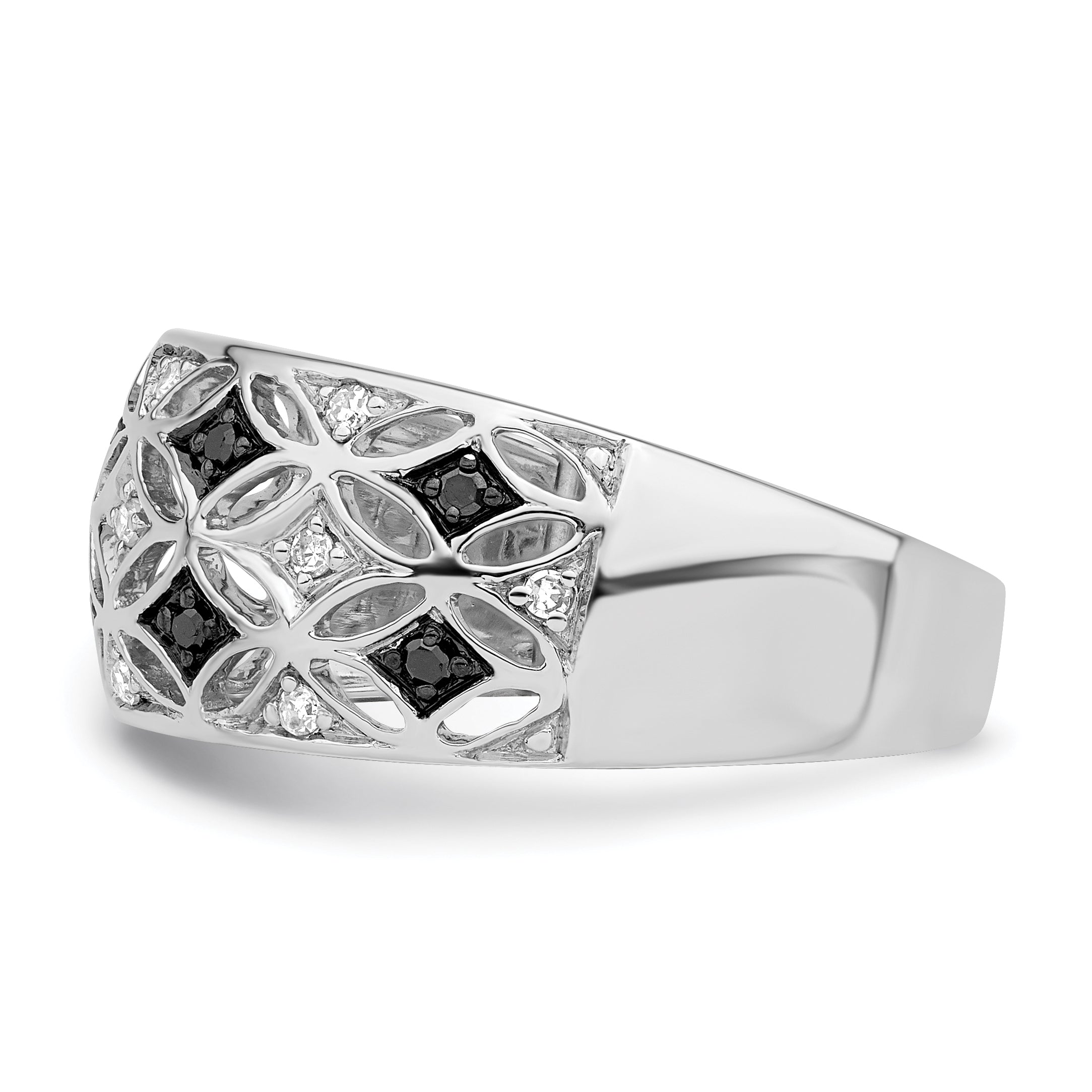 Sterlingsilber Weiß Nacht Rhodiniert Schwarz und Diamant Ring